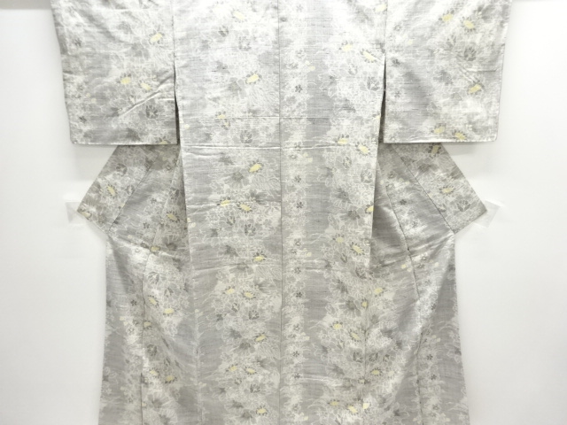 JAPANESE KIMONO / ANTIQUE FLORAL PATTERN WOVEN TSUMUGI KIMONO